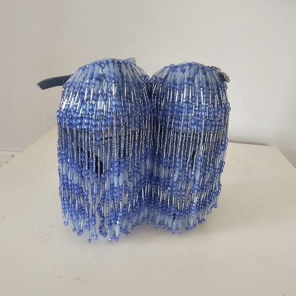 JEFFREY CAMPBELL Show Stop Light Blue Metallic Beaded Fringe Leather Pumps - Picture 9 of 16